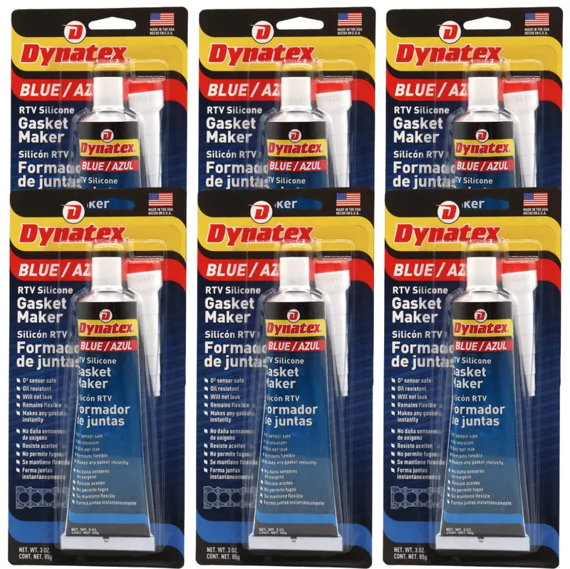 Dynatex Blue Rtv Silicone Gasket Maker – 3 Oz Precision Tube, Oxygen Sensor Safe, Oem-Compliant, Gear Oil & Fluid Resistant, Usa-Made (6-Pack) 1