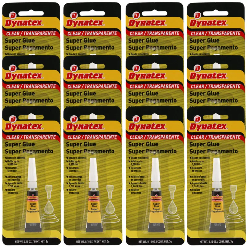 Dynatex Industrial-Strength Super Glue (0.10 Oz) – 5000 Psi, Heat-Resistant, Clear Adhesive For Glass, Metal, Plastic & Rubber (12-Pack) 1