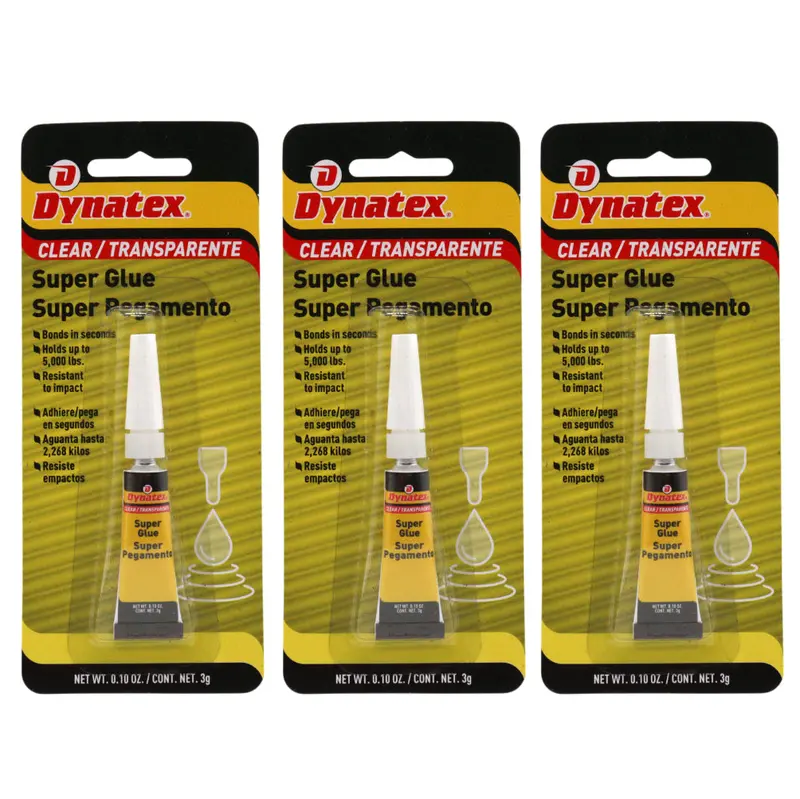 Dynatex Industrial-Strength Super Glue (0.10 Oz) – 5000 Psi, Heat-Resistant, Clear Adhesive For Glass, Metal, Plastic & Rubber (3-Pack) 1