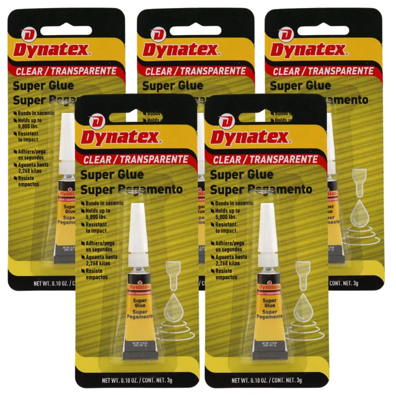 Dynatex Industrial-Strength Super Glue (0.10 Oz) – 5000 Psi, Heat-Resistant, Clear Adhesive For Glass, Metal, Plastic & Rubber (5-Pack) 1