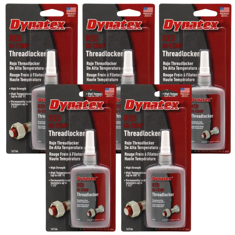 Dynatex Red Hi-Temp Threadlocker – 1.22 Oz, Chemical & Thermal Resistant Anaerobic Adhesive (5-Pack) 1