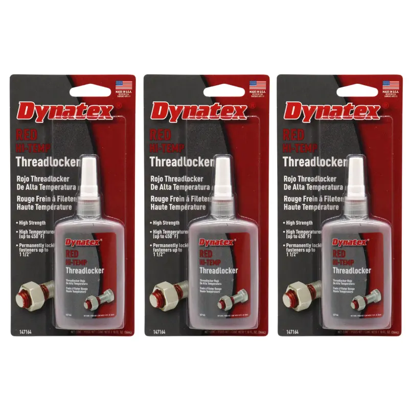 Dynatex Red Hi-Temp Threadlocker – 1.22 Oz, Reliable Locking Under High Heat & Stress (3-Pack) 1
