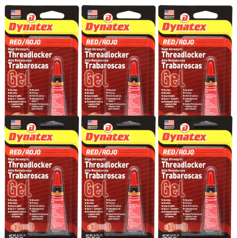 Dynatex Red High-Strength Threadlocker (0.20 Oz) – Permanent Anaerobic Fastener Lock For Heavy-Duty Applications – 6-Pack 1
