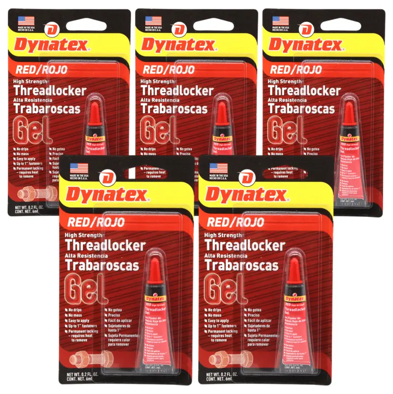 Dynatex Red High-Strength Threadlocker (0.20 Oz) – Vibration-Resistant Anaerobic Adhesive – 5-Pack 1