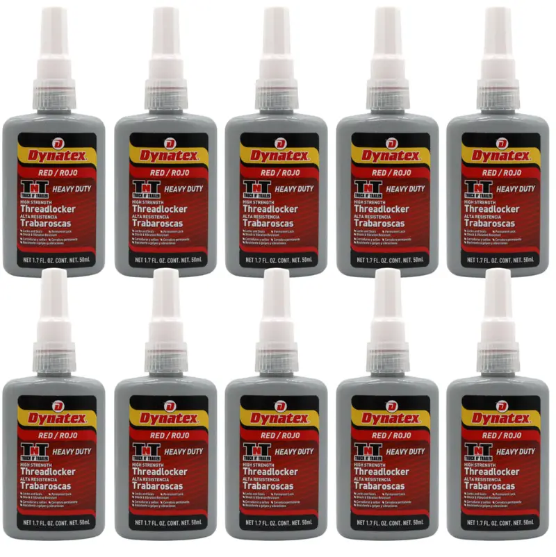 Dynatex Red High-Strength Threadlocker – 1.70 Oz, Heavy-Duty Anaerobic Formula For Critical Fasteners (10-Pack) 1