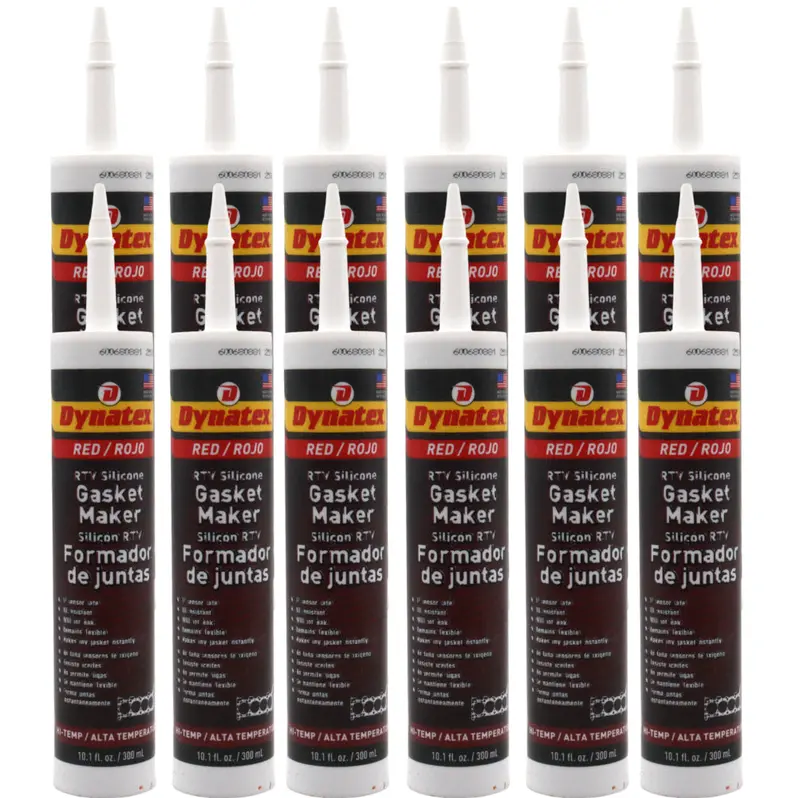 Dynatex Red High-Temp Rtv Silicone Gasket Maker – 10.1 Oz Caulk Tube, Oxygen Sensor Safe, Oem-Compliant, 650°F Rated, Fluid Resistant, Usa-Made (12-Pack) 1