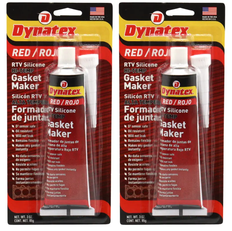 Dynatex Red High-Temp Rtv Silicone Gasket Maker – 3 Oz Tube (2-Pack), Oxygen Sensor Safe, 650°F Rated, Oil & Water Resistant, Usa Made 1