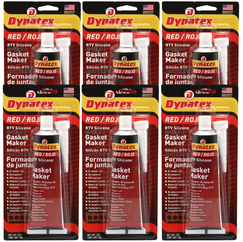 Dynatex Red High-Temp Rtv Silicone Gasket Maker – 3 Oz Tube (6-Pack), Oxygen Sensor Friendly, 650°F Performance, Oil & Water Resistant, Domestic Production 1