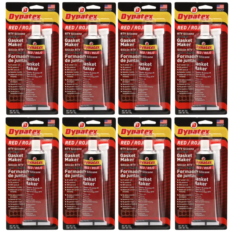Dynatex Red High-Temp Rtv Silicone Gasket Maker – 3 Oz Tube (8-Pack), Oem-Specified, 650°F Heat Tolerance, Sensor-Safe Formula, Usa Made 1