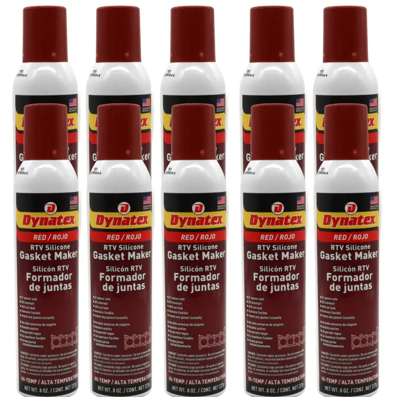 Dynatex Red High-Temp Rtv Silicone Gasket Maker – 8 Oz Auto-Dispense Can, Oxygen Sensor Safe, Oem-Compliant, 650°F Rated, Fluid Resistant, Usa-Made (10-Pack) 1