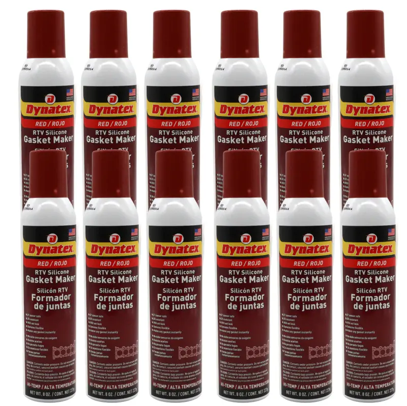 Dynatex Red High-Temp Rtv Silicone Gasket Maker – 8 Oz Auto-Dispense Can, Oxygen Sensor Safe, Oem-Compliant, 650°F Rated, Fluid Resistant, Usa-Made (12-Pack) 1