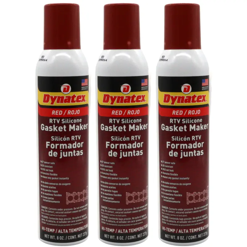 Dynatex Red High-Temp Rtv Silicone Gasket Maker – 8 Oz Auto-Dispense Can, Oxygen Sensor Safe, Oem-Compliant, 650°F Rated, Fluid Resistant, Usa-Made (3-Pack) 1