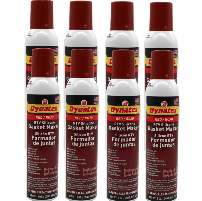 Dynatex Red High-Temp Rtv Silicone Gasket Maker – 8 Oz Auto-Dispense Can, Oxygen Sensor Safe, Oem-Compliant, 650°F Rated, Fluid Resistant, Usa-Made (8-Pack) 1