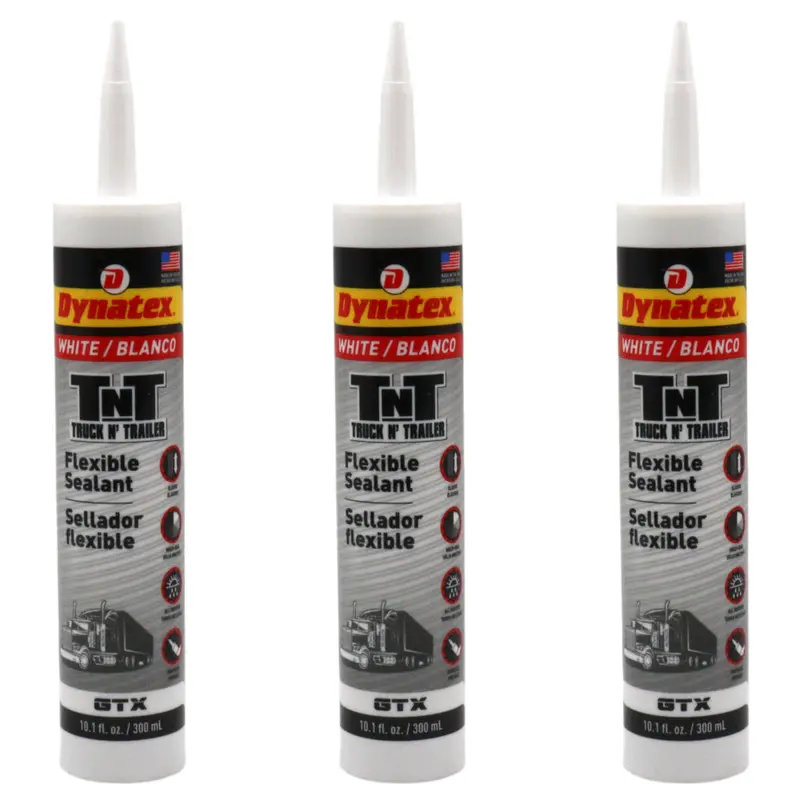 Dynatex Truck & Trailer White Flexible Sealant – 10.1 Oz Primerless All-Weather Caulk, Elastic Permanent Bond (3-Pack) 1