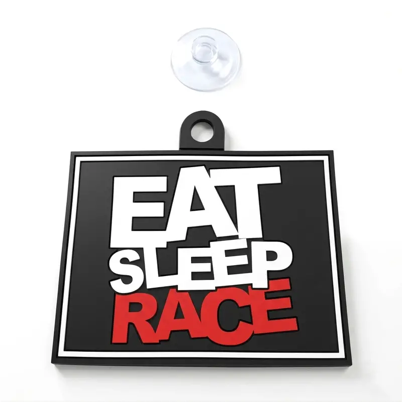 'Eat Sleep Race' Windshield Hanging Accessory – Bold Black, White & Red Pvc 1