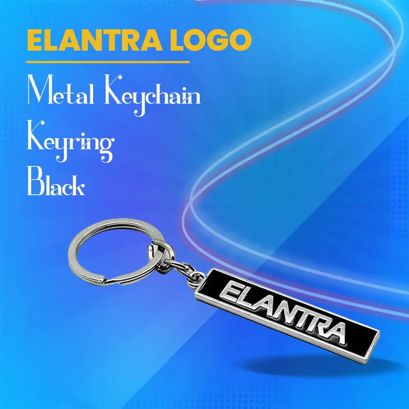 Elantra-Themed Metal Keychain – Matte Black Keyring With Minimalist Design 1