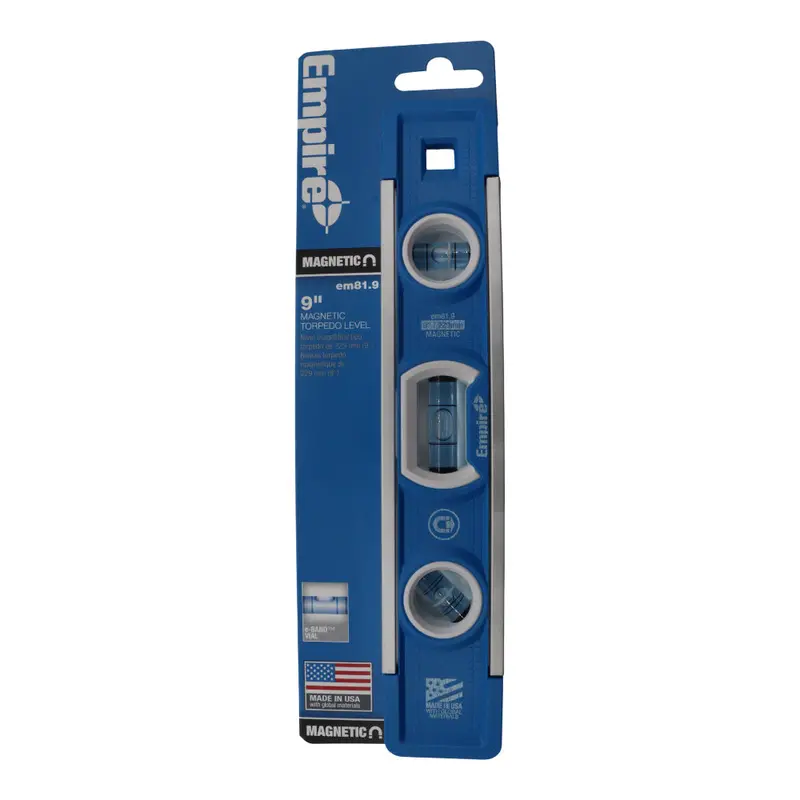 Empire 9-Inch Magnetic Torpedo Level – Heavy-Duty Aluminum Body, E-Band Vials, Strong Magnet Base & V-Groove Edge For Plumb, Level, And 45° Alignment 1