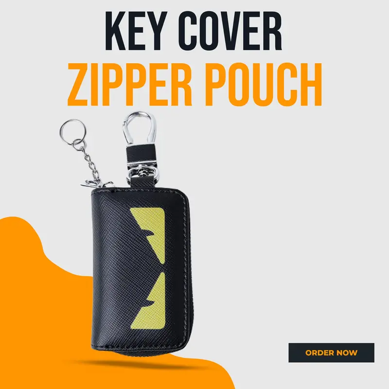 Fendy Eyes Matte Leather Key Cover – Black Zippered Pouch With Ring 1