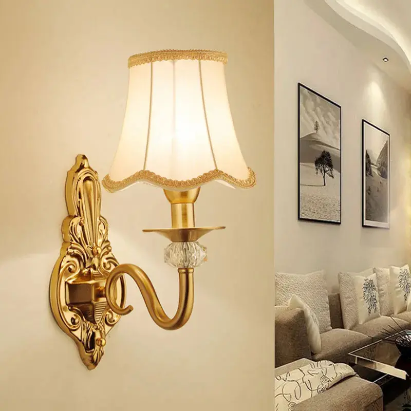 Gold-Finished Fabric-Covered Wall Sconce – Elegant Dome Design 1