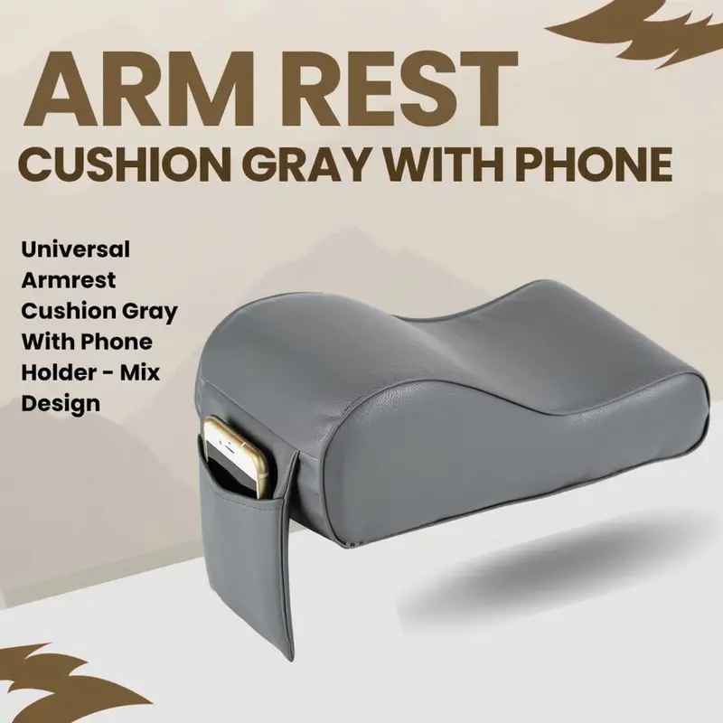 Gray Universal Armrest Cushion With Integrated Smartphone Holder 1