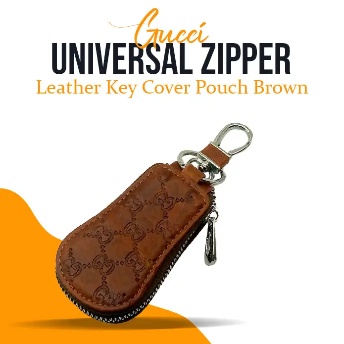 Gucci-Style Brown Leather Universal Key Fob Cover With Zippered Closure 1