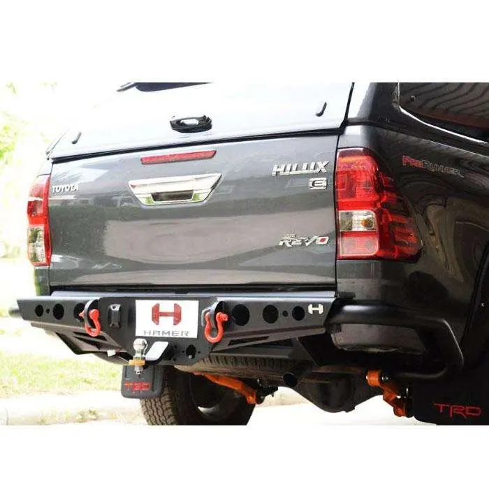 Hamer Steel Rear Bumper (Fog Light-Free) – Fits Hilux Vigo, Revo, Tiger (2016–2019); Includes Bull Bar Design 1