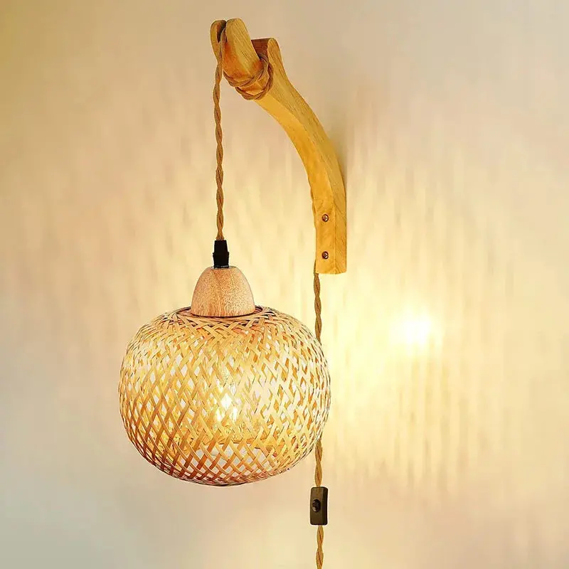 Handcrafted Bamboo Wall Sconce – Natural Texture & Warm Contemporary Style 1