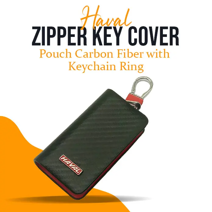 Haval Carbon Fiber Key Fob Protector With Secure Zipper And Metal Keyring 1