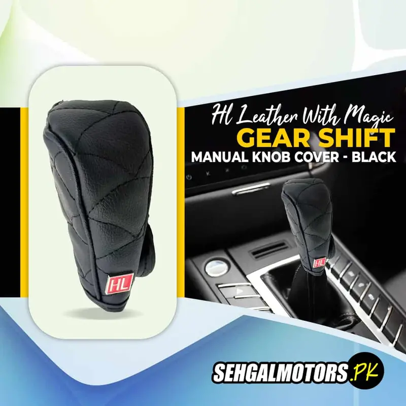 Hl Black Leather Gear Shift Knob Cover Featuring Magic Fastener – Quick-Adjust Design 1