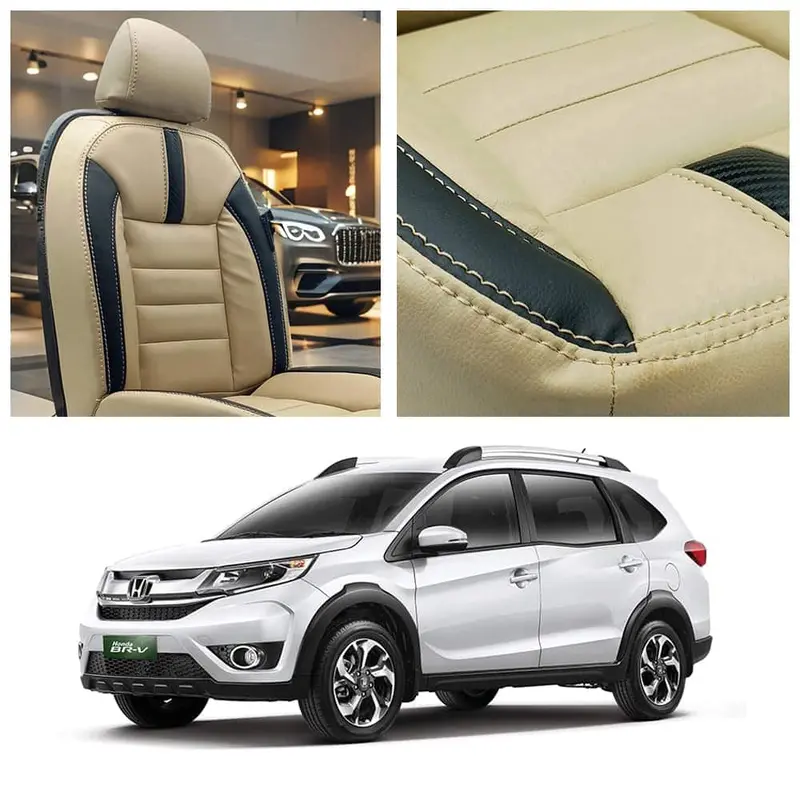 Honda Br-V Hockey-Theme Seat Covers – Beige & Black, 2017–2025 1