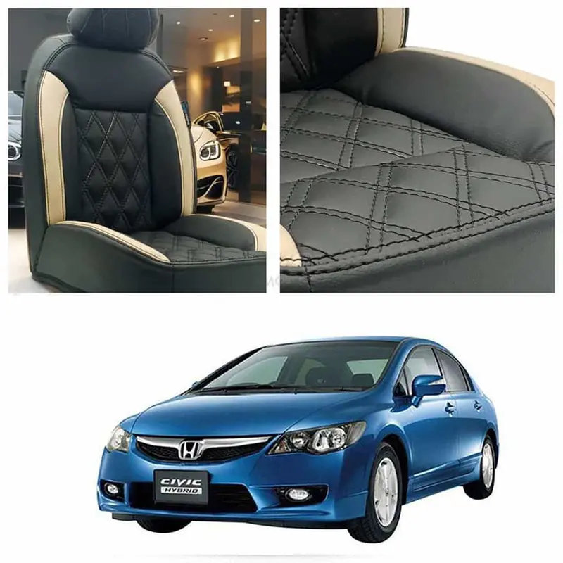 Honda Civic Black And Beige Diamond-Stitched Seat Covers (2006–2012) 1