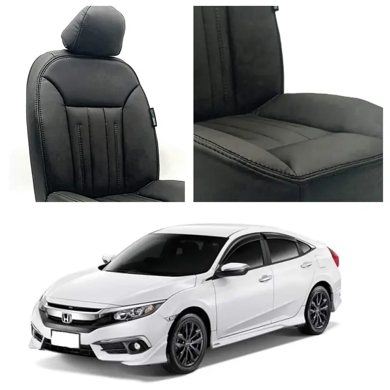 Honda Civic Black Seat Cover Set – Audi-Inspired Premium Fit (2016–2021) 1