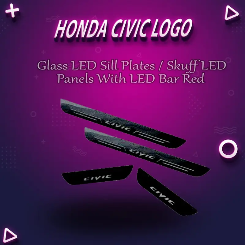 Honda Civic Glass Led Door Sills With Red Illuminated Trim – 2016–2021 1