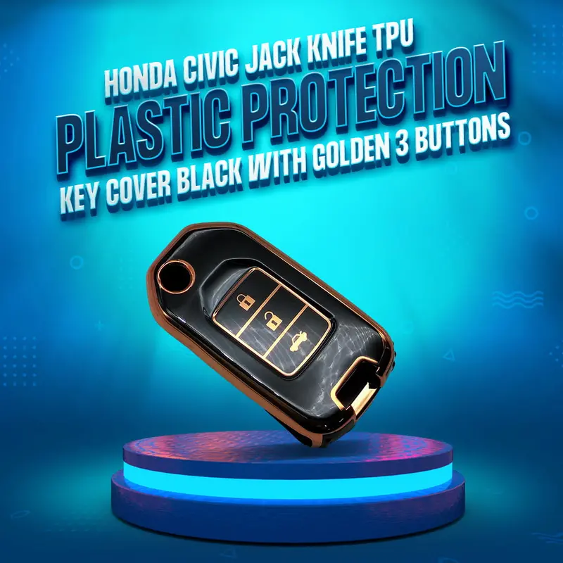 Honda Civic Jack Knife Tpu Key Fob Cover – Black & Gold Aesthetic (3-Button, 2014–2016) 1