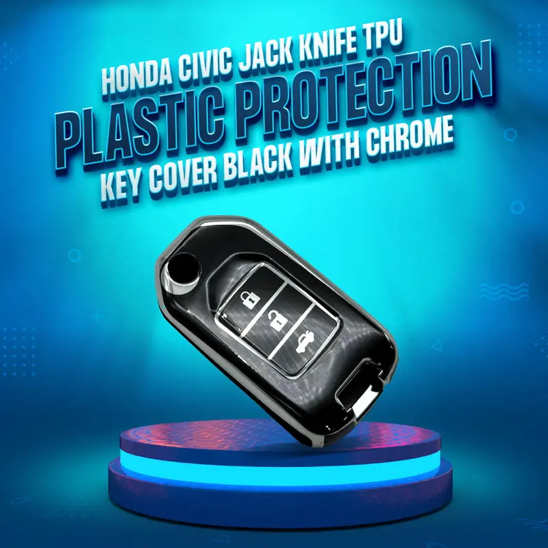 Honda Civic Jack Knife Tpu Key Fob Cover – Matte Black With Chrome Highlights (3-Button, 2014–2016) 1