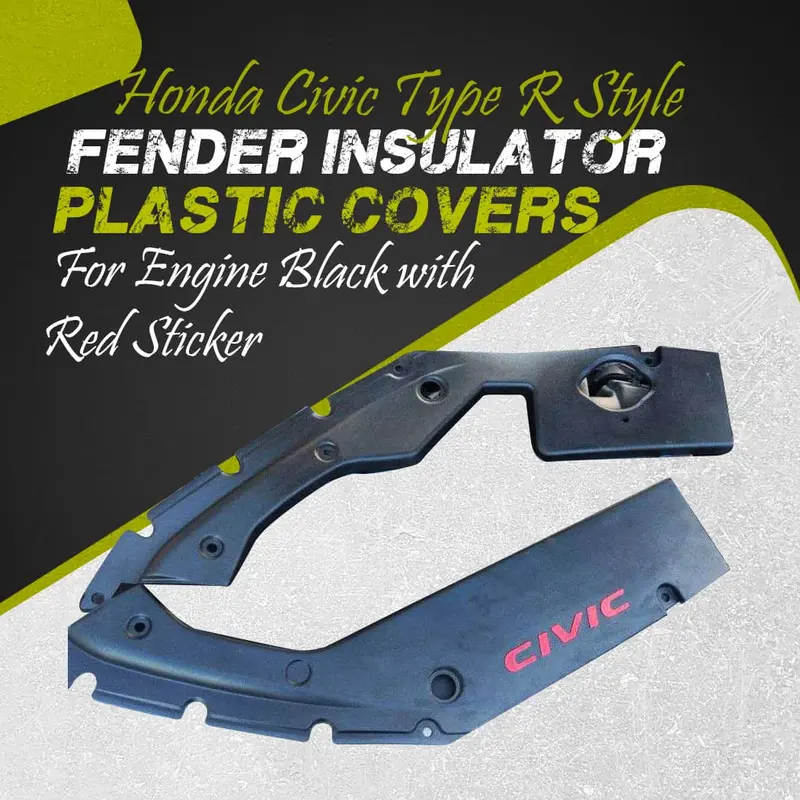 Honda Civic Type R Style Fender Liner Covers – Engine Bay Trim (2016–2021), Black With Red Accent 1