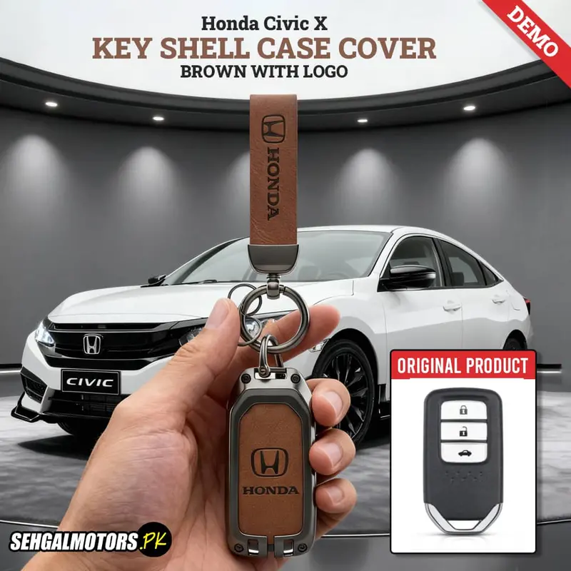 Honda Civic X Metal Key Shell – Brown Logo-Branded Replacement Case With Keychain 1