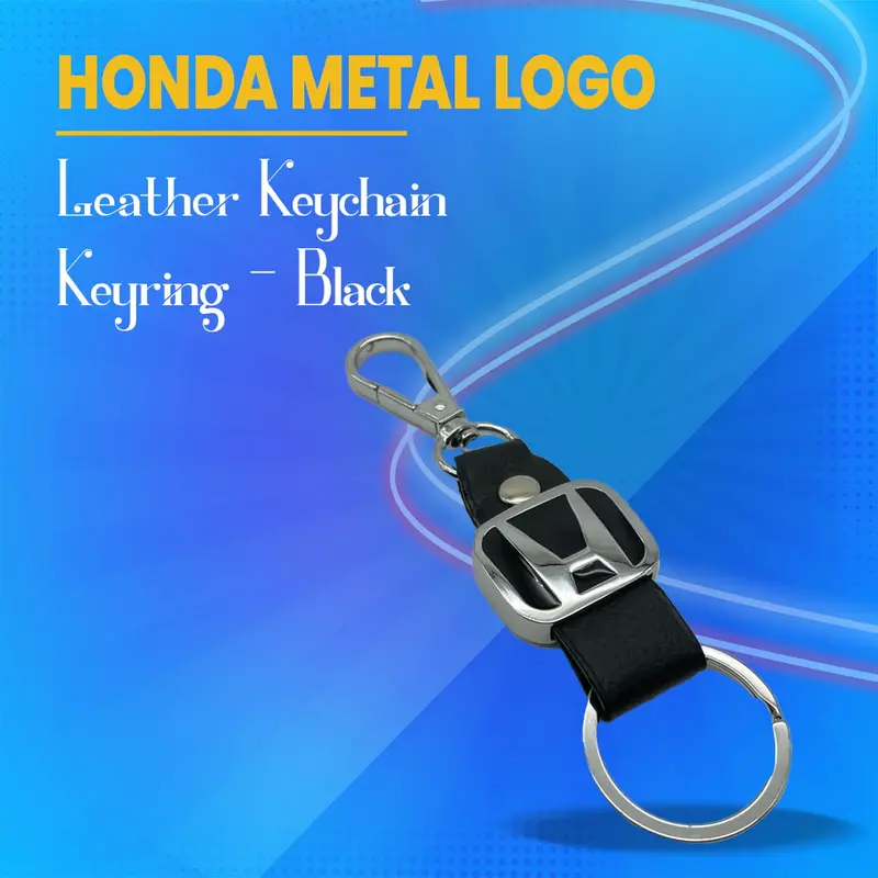 Honda-Logo Black Leather Keyring With Durable Metal Ring And Stitched Edges 1