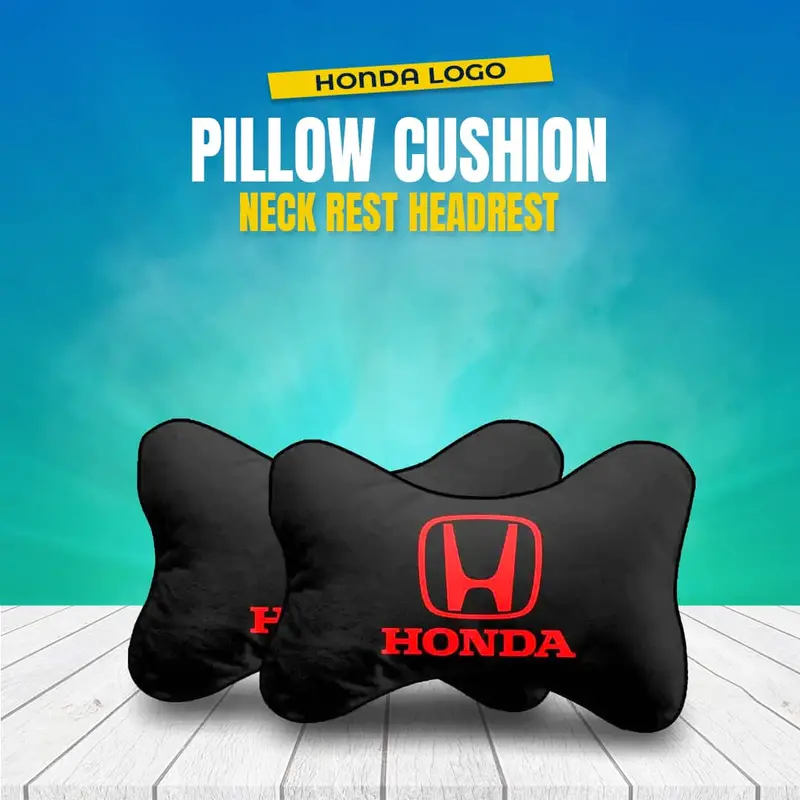 Honda Logo Embroidered Neck Support Pillow – Dual Headrest Cushion Set 1