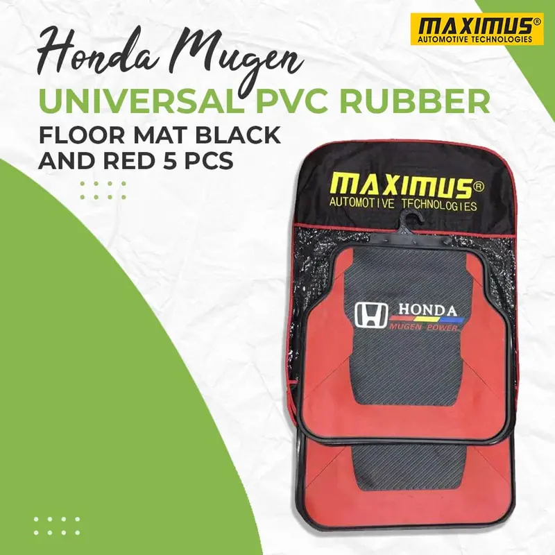Honda Mugen Power Black-And-Red Pvc Rubber Car Floor Mats (5-Piece Set) With Latex Backing 1
