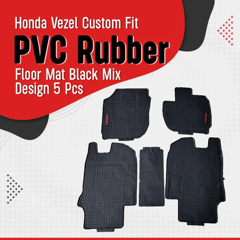 Honda Vezel Custom-Fit Black & Patterned Rubber Floor Mat Set (5-Piece, 2013–2025) 1