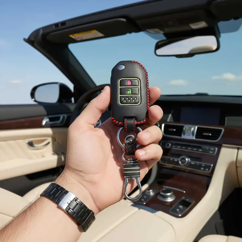 Honda Vezel Glow-In-The-Dark Leather Key Fob Cover With Ring (2017–2020) 1