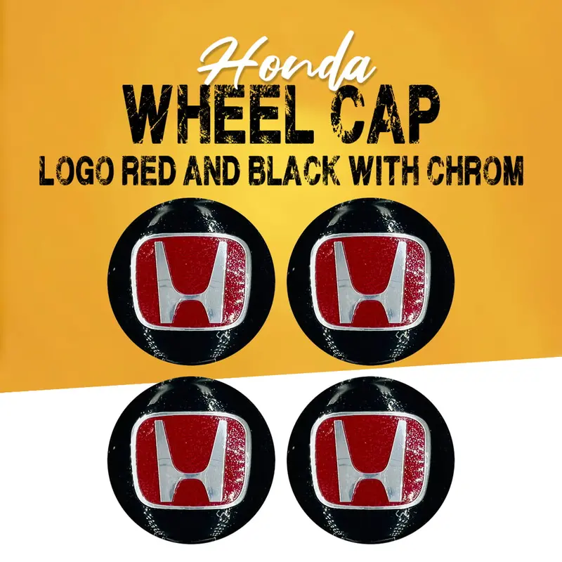 Honda Wheel Center Caps – Red-And-Black Housing With Chrome Hub Accents (4-Pack) 1