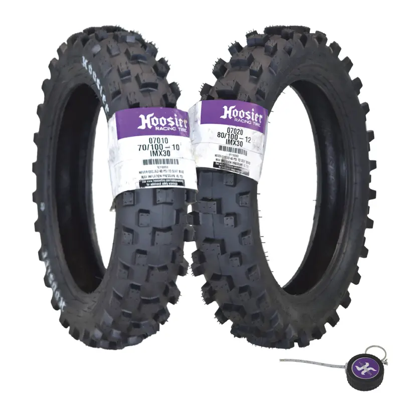 Hoosier Imx30 Tire Pair: 70/100-10 Front & 80/100-12 Rear – Compact Tube Tires For Youth Or Mini Off-Road Bikes 1