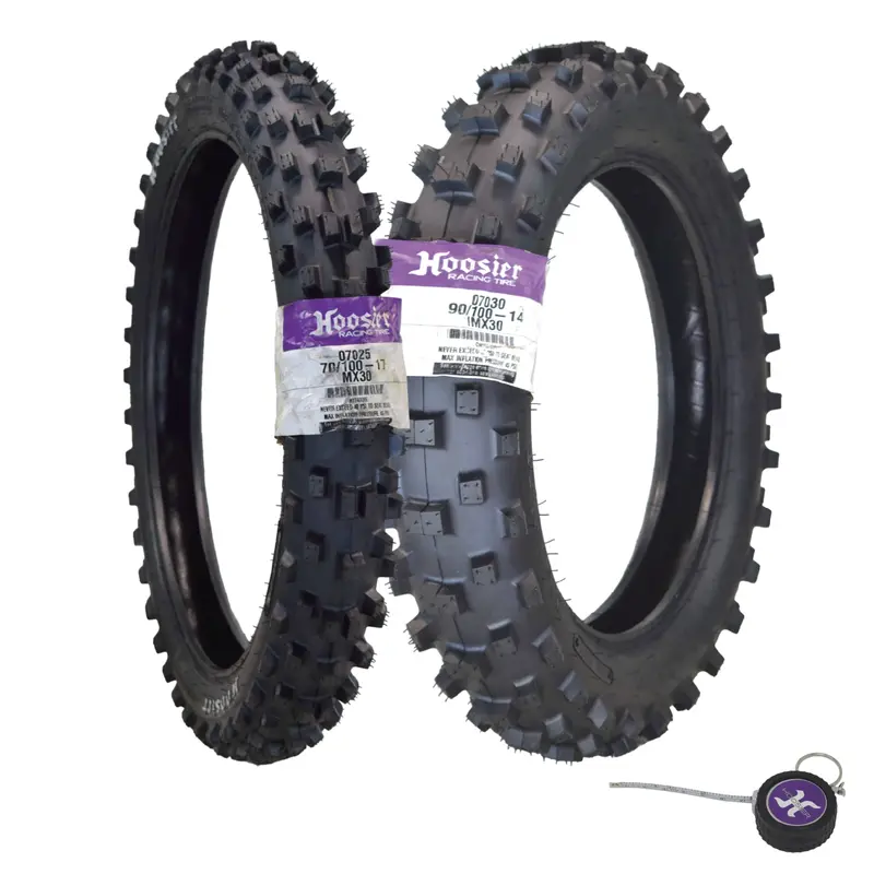 Hoosier Racing Tire Combo: Mx30 70/100-17 Front + Imx30 90/100-14 Rear – Tube-Type Off-Road Tires With Collector Keychain 1