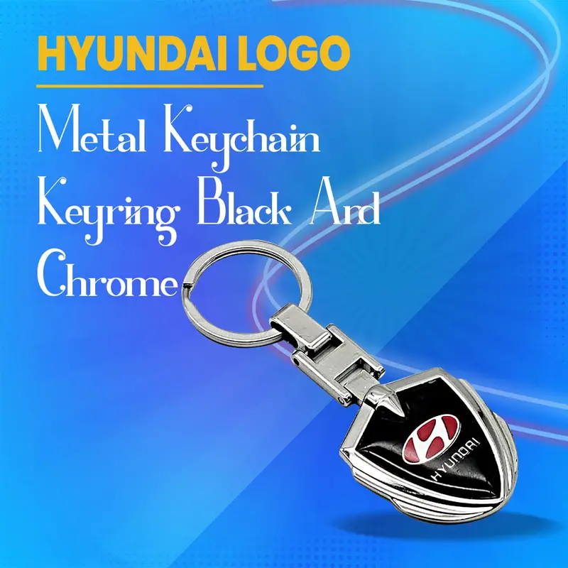 Hyundai Chrome & Matte Black Metal Keyring – Dual-Finish Badge Style 1