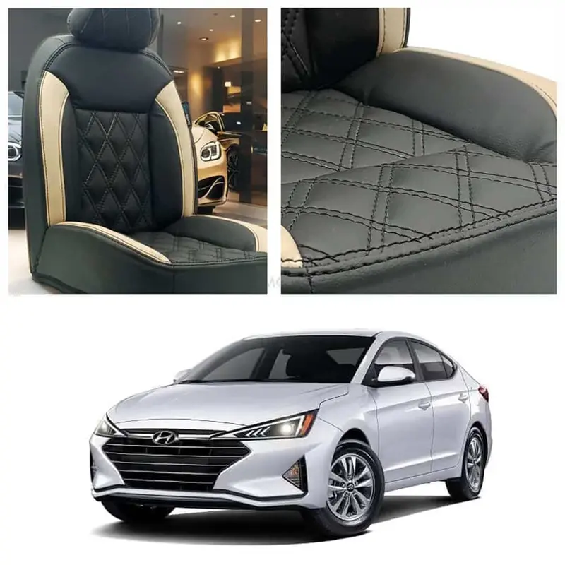 Hyundai Elantra Black & Beige Diamond-Finish Seat Covers (2021–2024) 1