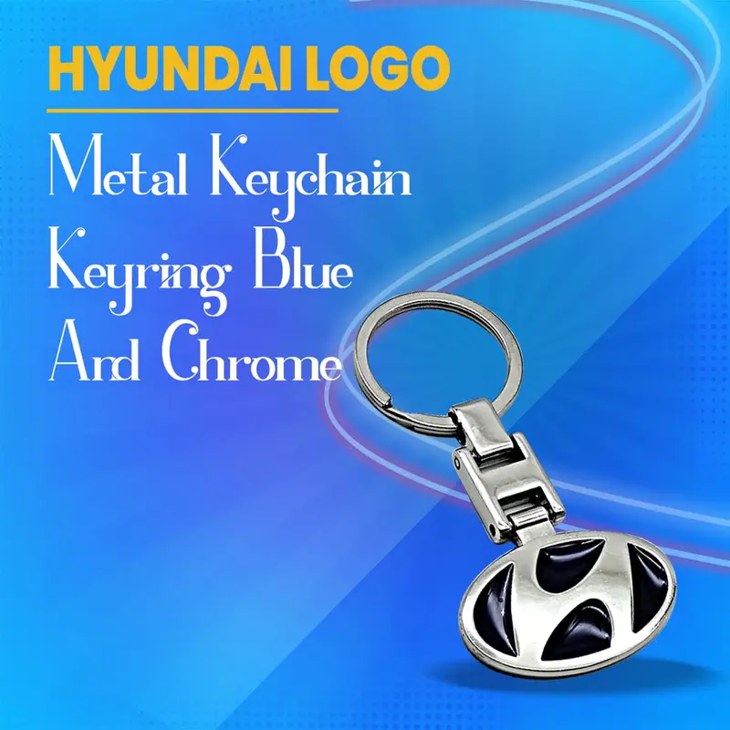 Hyundai Logo Metal Keychain – Blue And Chrome Accent Keyring 1