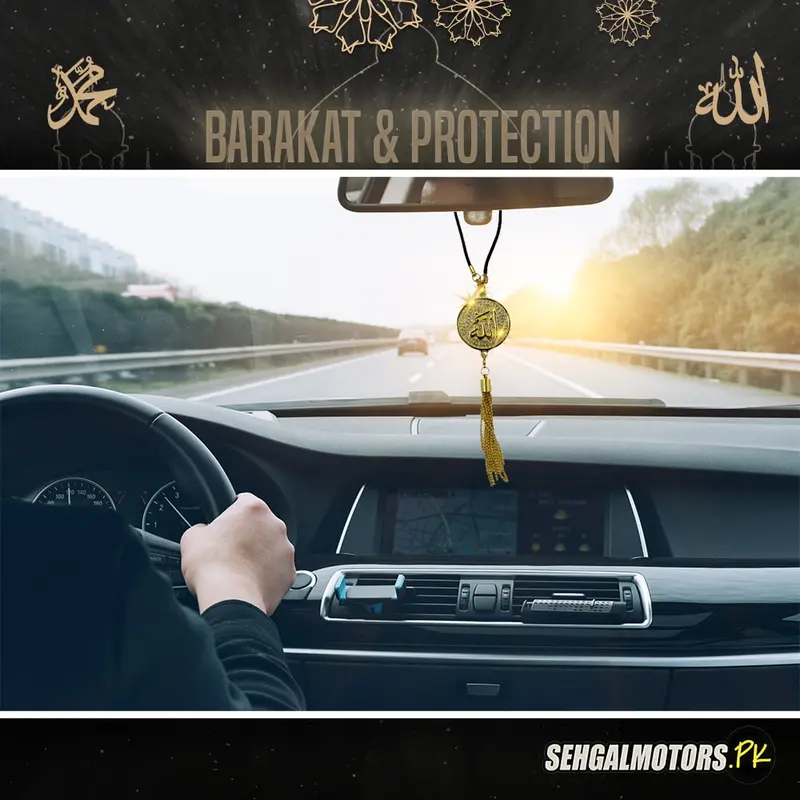 Islamic Car Hanging Ornament – Gold-Tone Chain Pendant With Elegant Design 1