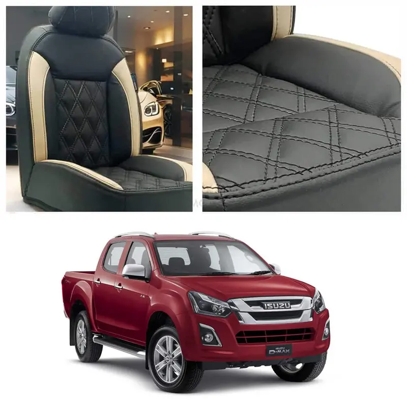 Isuzu D-Max Black & Beige Diamond-Embossed Seat Covers (2018–2021) 1